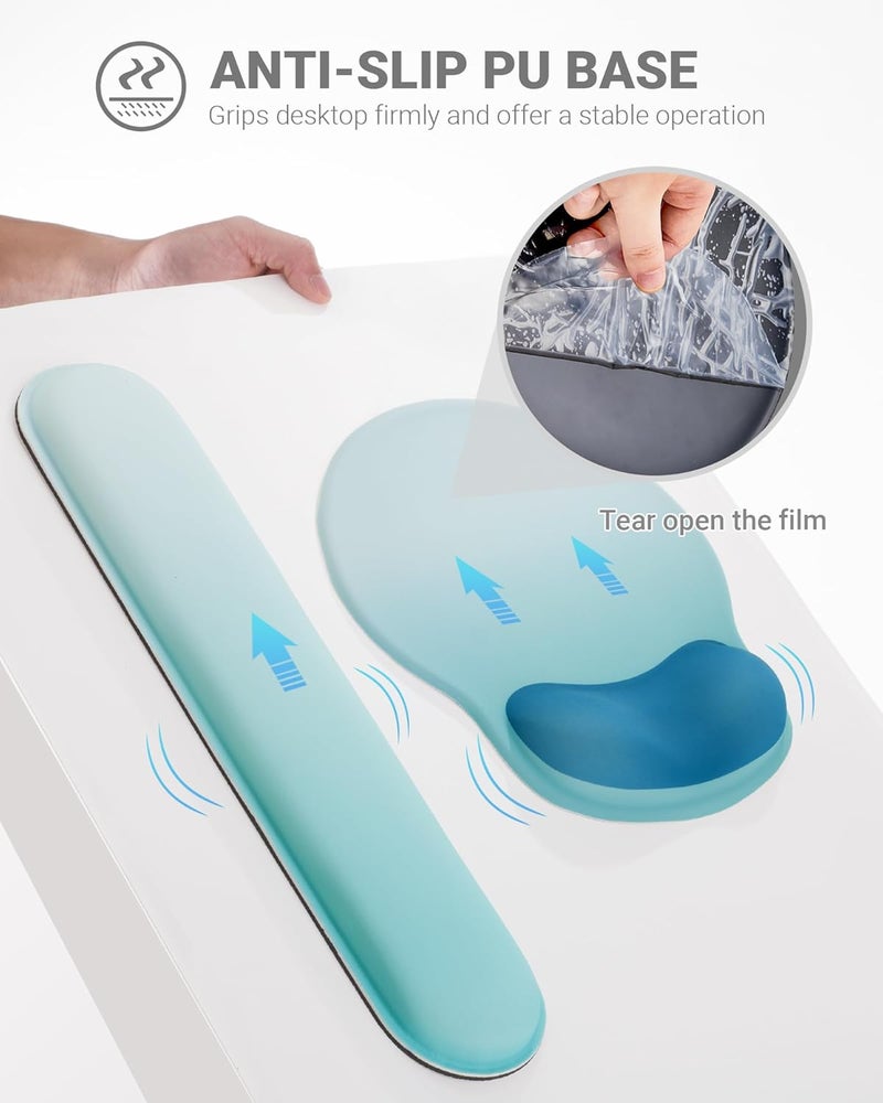 Laborio Ergonomic Mouse Pad Wrist Support Set, Memory Foam Keyboard Wrist Rest Set, Keyboard Pad, Non-Slip Base Mousepad(Gradient White Blue Set) - Image 4